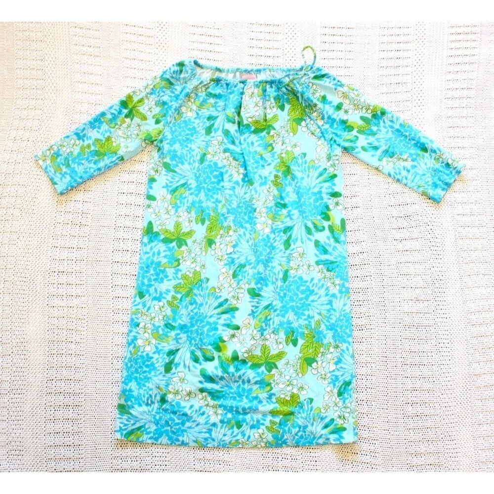 LILLY PULITZER Mini dress blue floral print Size M Cotton blend 87205 half sleev